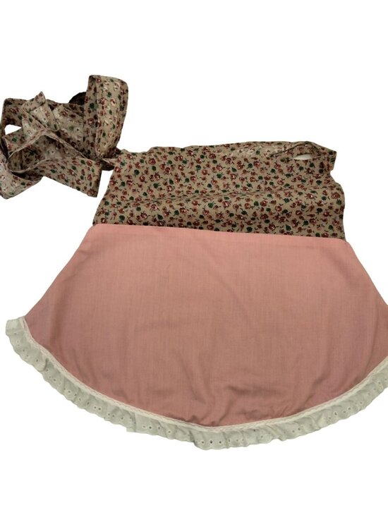Handmade Accessories - Vintage Farmhouse Half Apron Pocket Handmade Pink floral French Maid